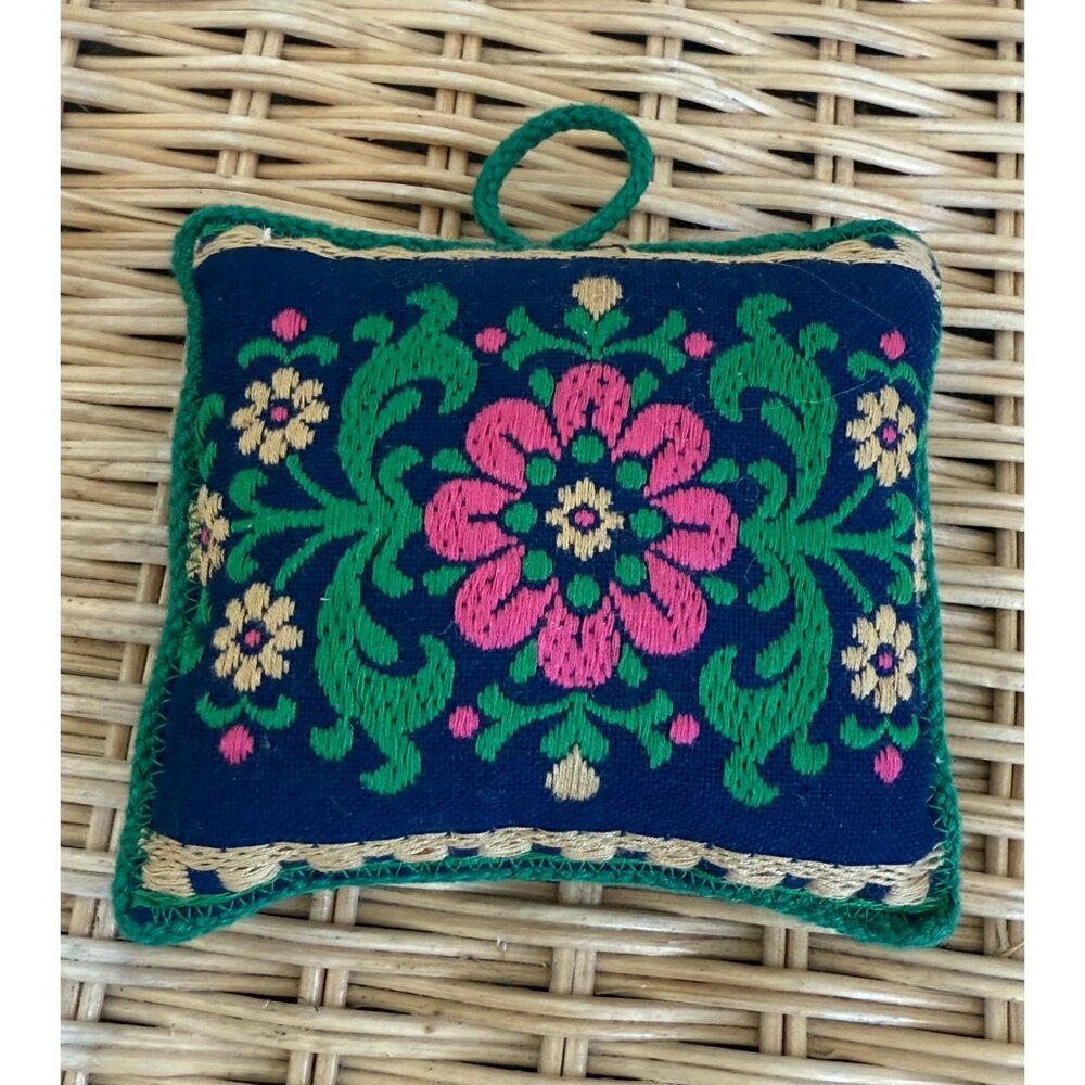 Vintage 50's Scandinavian Floral Embroidered Pincushion